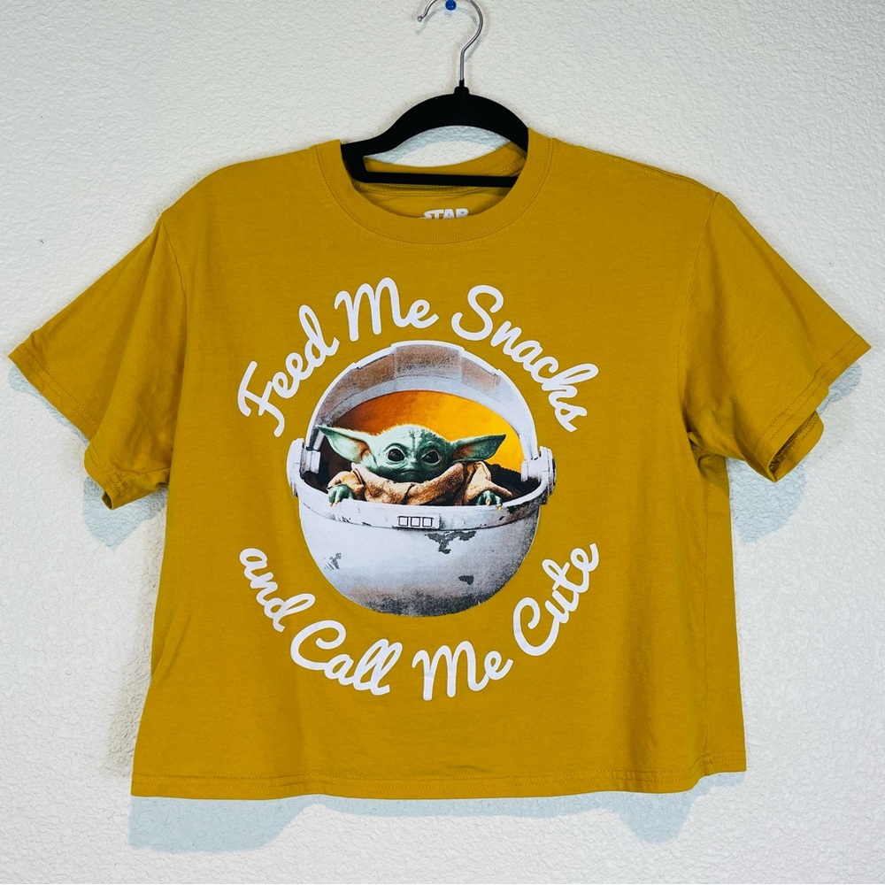 Star Wars Baby Yoda Call Me Cute Mustard Shirt Size Small Crop Top Chico